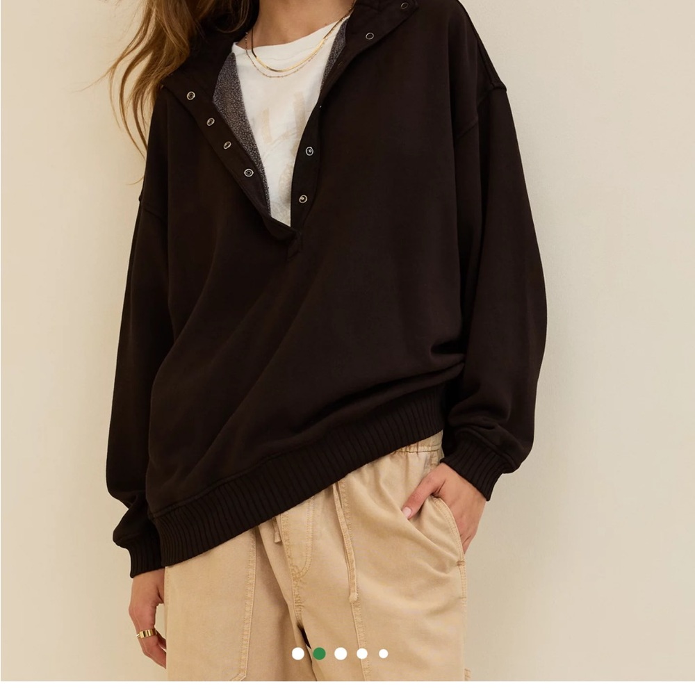 aerie brown Pullover Half-Snap Sweatshirt - Picture 2 of 5